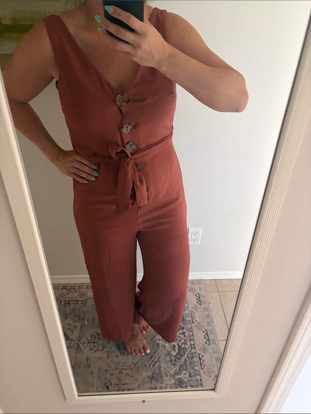 Rust Jumpsuit with Button Detail